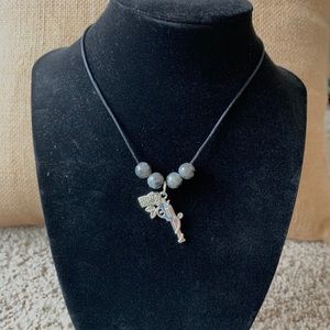 Larvikite beads & gun with rose charm